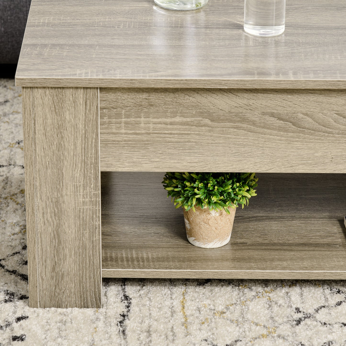 Lift Top Coffee Table with Hidden Storage Compartment and Open Shelf, Center Table for Living Room, Grey