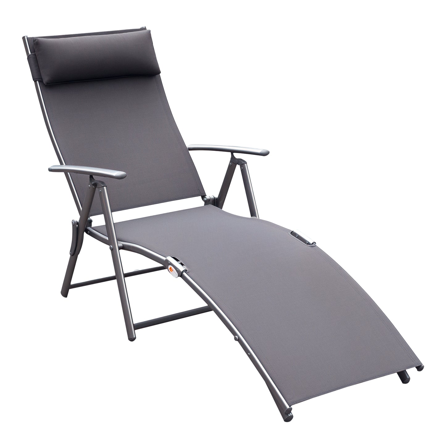 Outdoor Folding Chaise Lounge Chair Steel Portable Recliner with 7 Adjustable Backrest Positions, Red