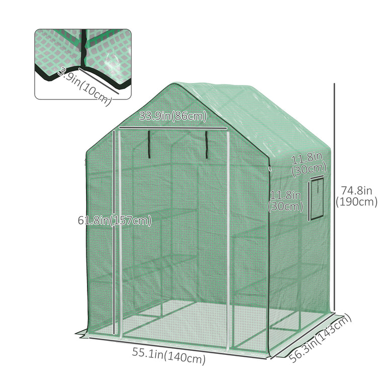 4.6' x 4.7' x 6.2' Green Greenhouse with 8 Shelves & PE Cover