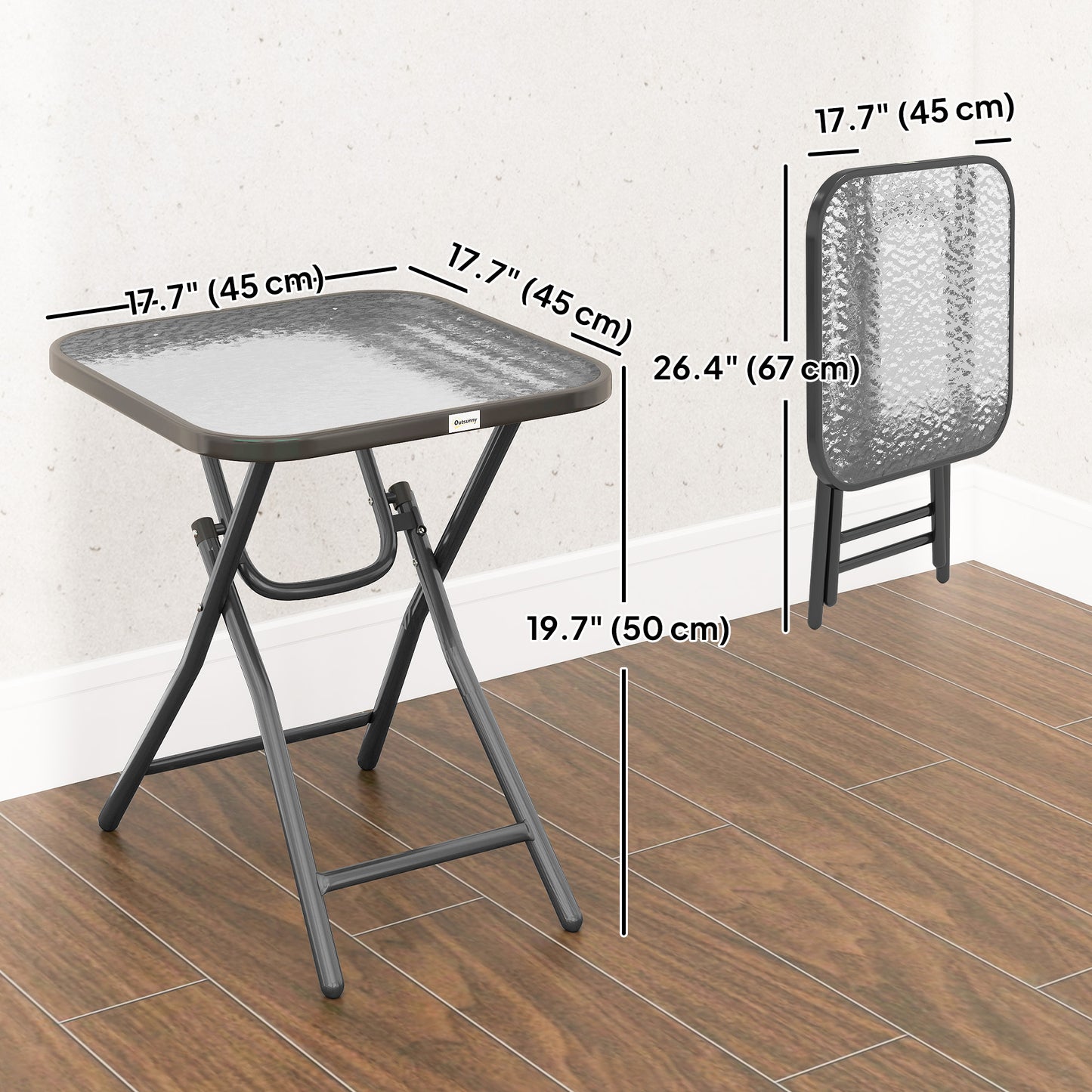 Patio Table, Folding Coffee Table with Tempered Glass Tabletop, Portable Bistro Table for Patio, Backyard