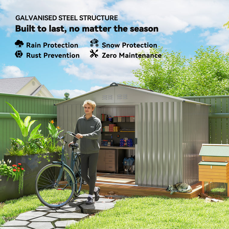 9.1' x 6.4' x 6.3' Tool Shed with Double Doors and Foundation Kit