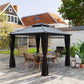 10' x 10' Outdoor Hardtop Gazebo Canopy with Double PC Roof, Steel Frame, Nettings, Curtains for Garden Lawn Deck, Black