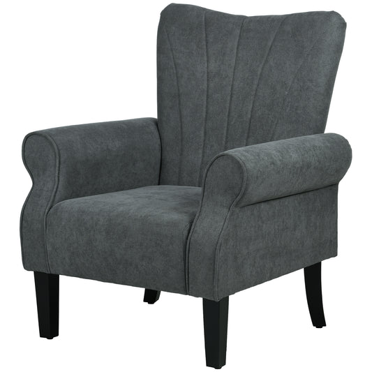 Fabric Accent Chair with Wood Legs - Dark Grey