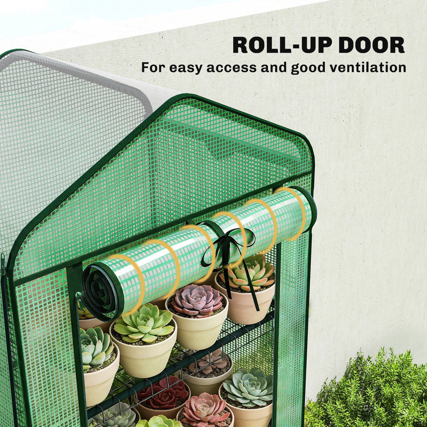 Mini Greenhouse with Screen Roof, Portable Small Greenhouse with Roll-Up Zipper Door