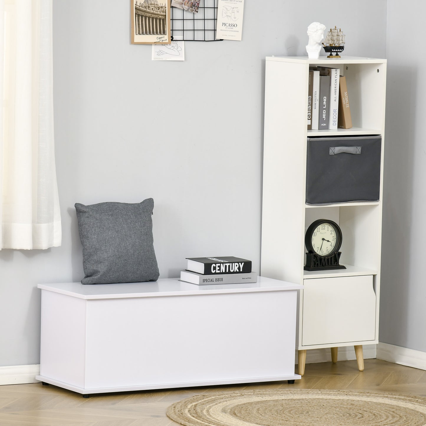 39.5" Storage Chest with 2 Safety Hinges, Storage Box Organizer with Flip-Top Lid, Entryway Storage Bench, White