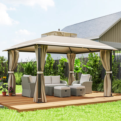 10' x 12' Double Roof Outdoor Gazebo with Netting & Curtains