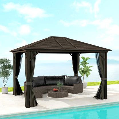 10' x 12' Grey Deluxe Hardtop Gazebo with Curtains & Netting