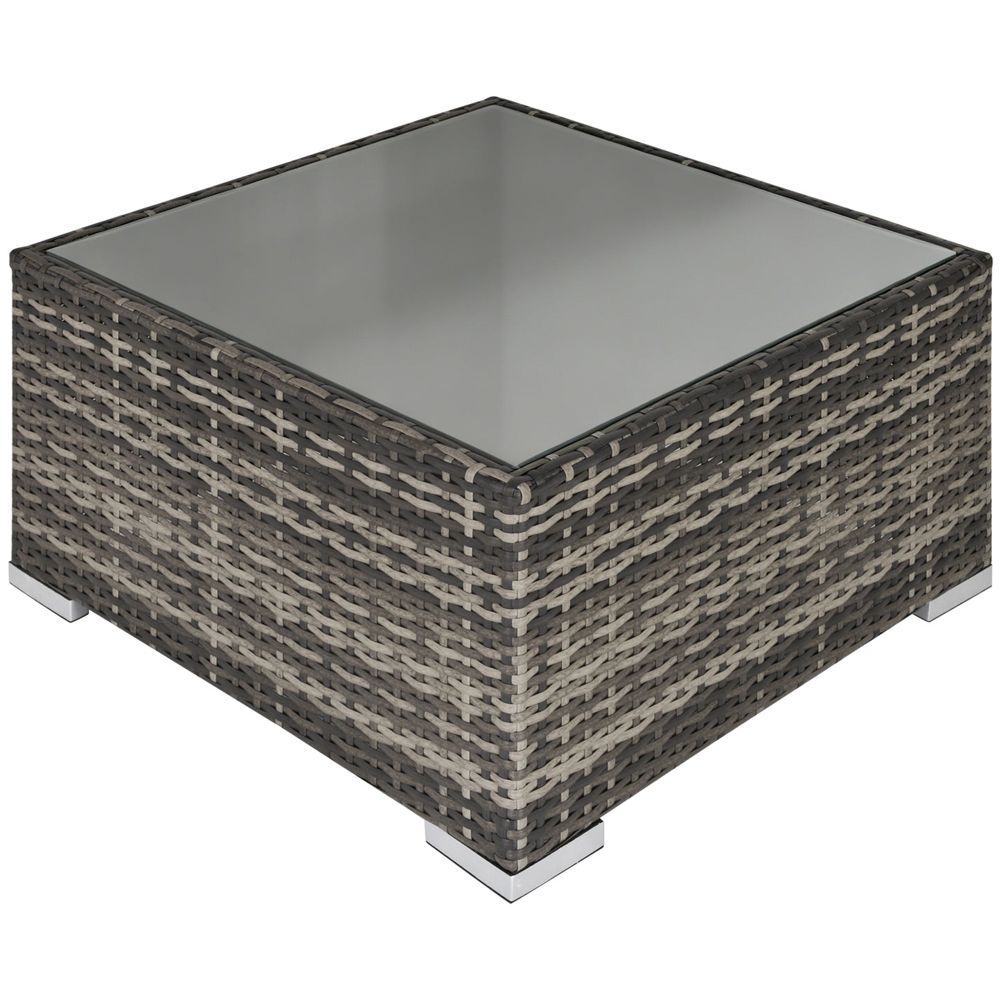 Rattan Garden Coffee Table, 25.6" Square Garden Rattan Table with Tempered Glass Top, Deep Grey