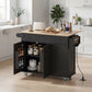 Kitchen Island on Wheels with Drop Leaf, Charging Station, Rolling Kitchen Cart with Wood Top, Adjustable Shelf, Black