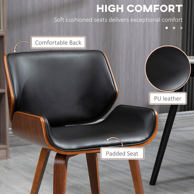 Set of 2 PU Leather Dining Chairs with Wood Legs - Black