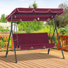 Wine Red 3-Seater Porch Swing with Adjustable Canopy