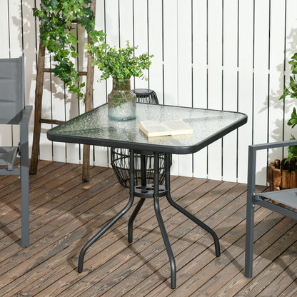 Black Square Dining Table with Glass Top and Umbrella Hole