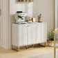 Sideboard Buffet Cabinet with 3 Doors, Modern Storage Cabinet with Adjustable Shelves & Center Leg, White