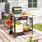BBQ Stand with Stainless Steel Top Adjustable Shelf, Outdoor BBQ Station with Hooks Seasoning Tray Towel Rack
