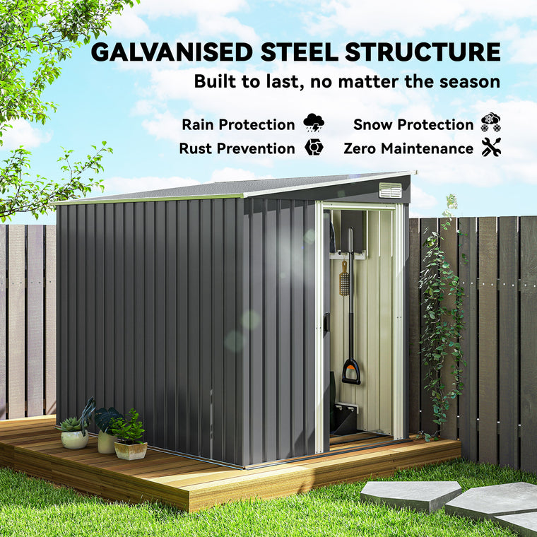 5' x 7' Lean-To Storage Shed with Sliding Doors and Foundation