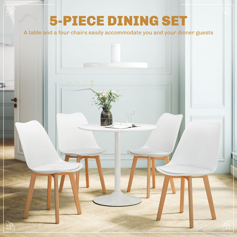 Round Dining Set for 4 with Pedestal Base - White