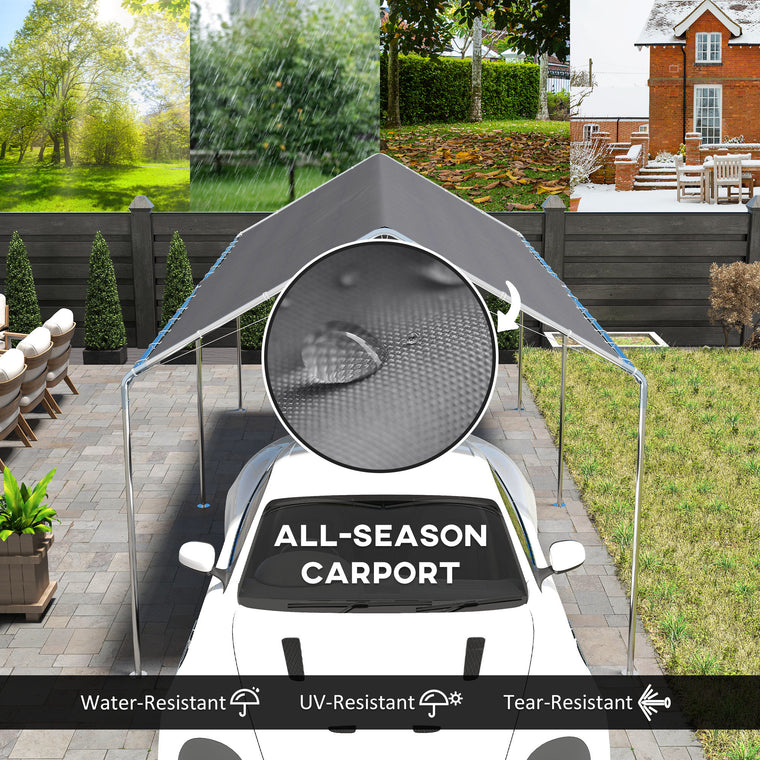 10' x 20' Grey Galvanized Carport with Anchor Kit & Steel Cables