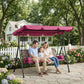 Outdoor 3-Seat Porch Swing with Canopy, Rattan Seat, Removable Cushion, Pillows and Steel Frame