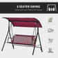 3-Seater Outdoor Porch Swing with Adjustable Canopy, Patio Swing Chair for Garden, Poolside, Backyard, Wine Red