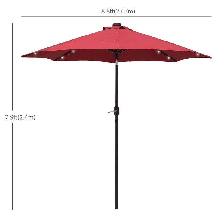9ft Wine Red Solar Patio Umbrella with 24 LED Lights