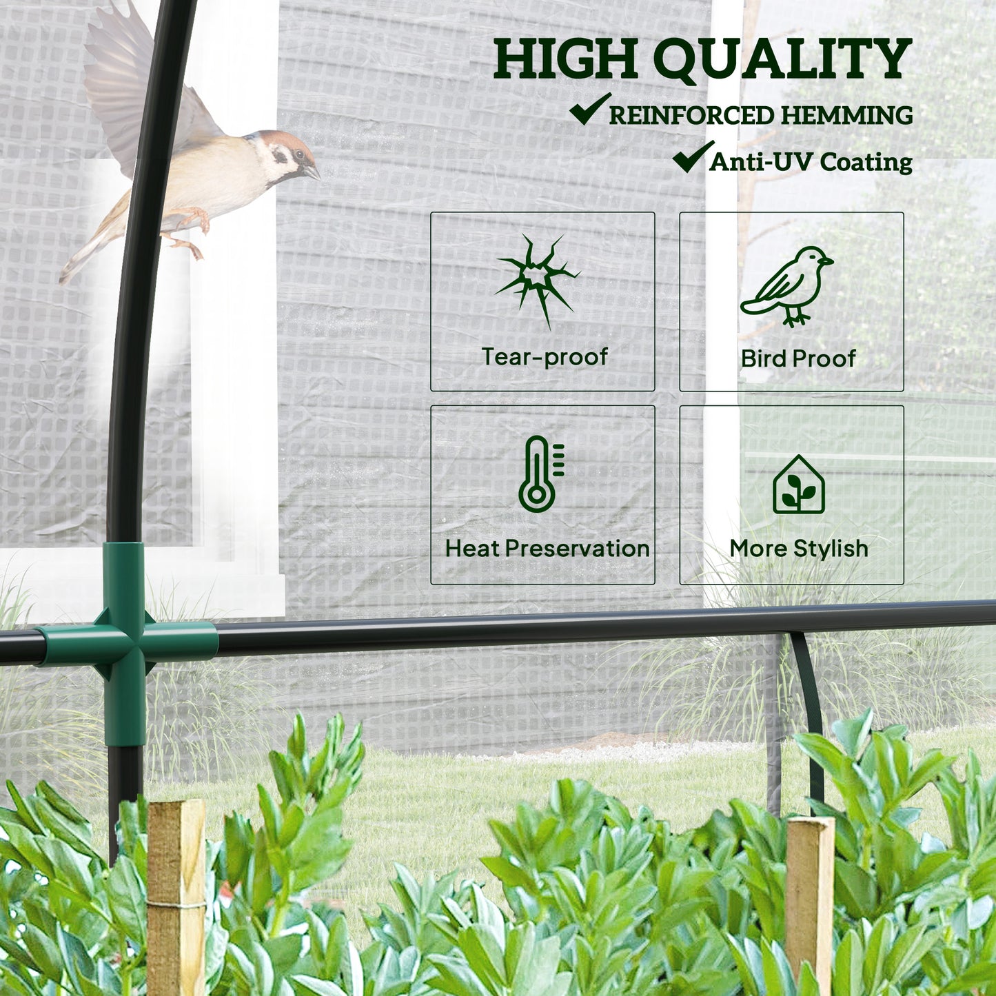 Walk-in Lean-to Greenhouse, Outdoor Gardening Green House with Zipper Roll-up Doors and Window