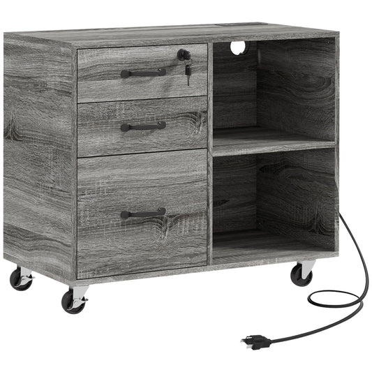 Mobile Printer Stand with USB Charging and Lock - Grey
