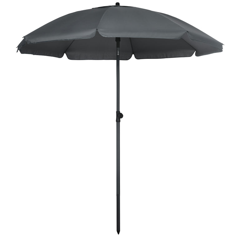 6ft Dark Grey Beach Umbrella with Push Button Tilt & Vents