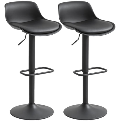 Set of 2 Swivel Bar Stools, Adjustable Height - Black