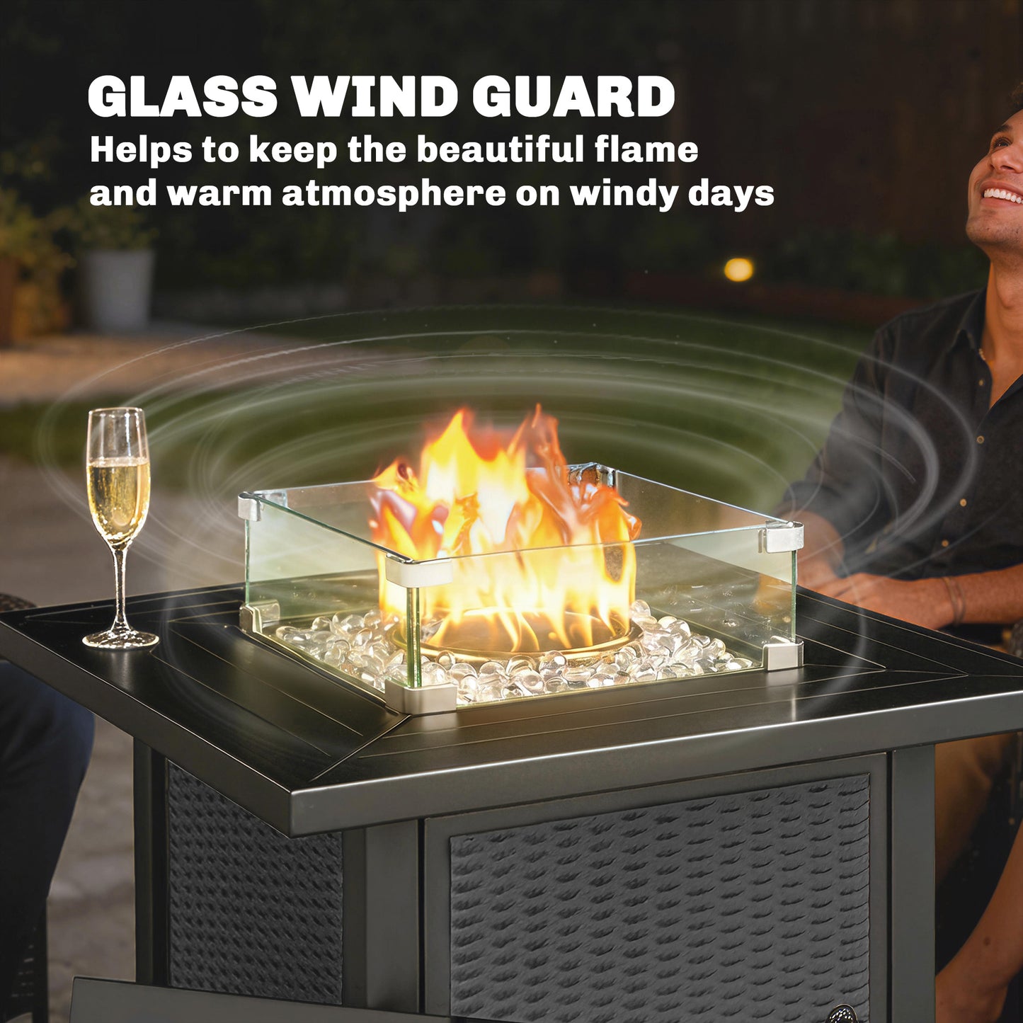 32" Propane Fire Pit Table with Wind Guard and Lid