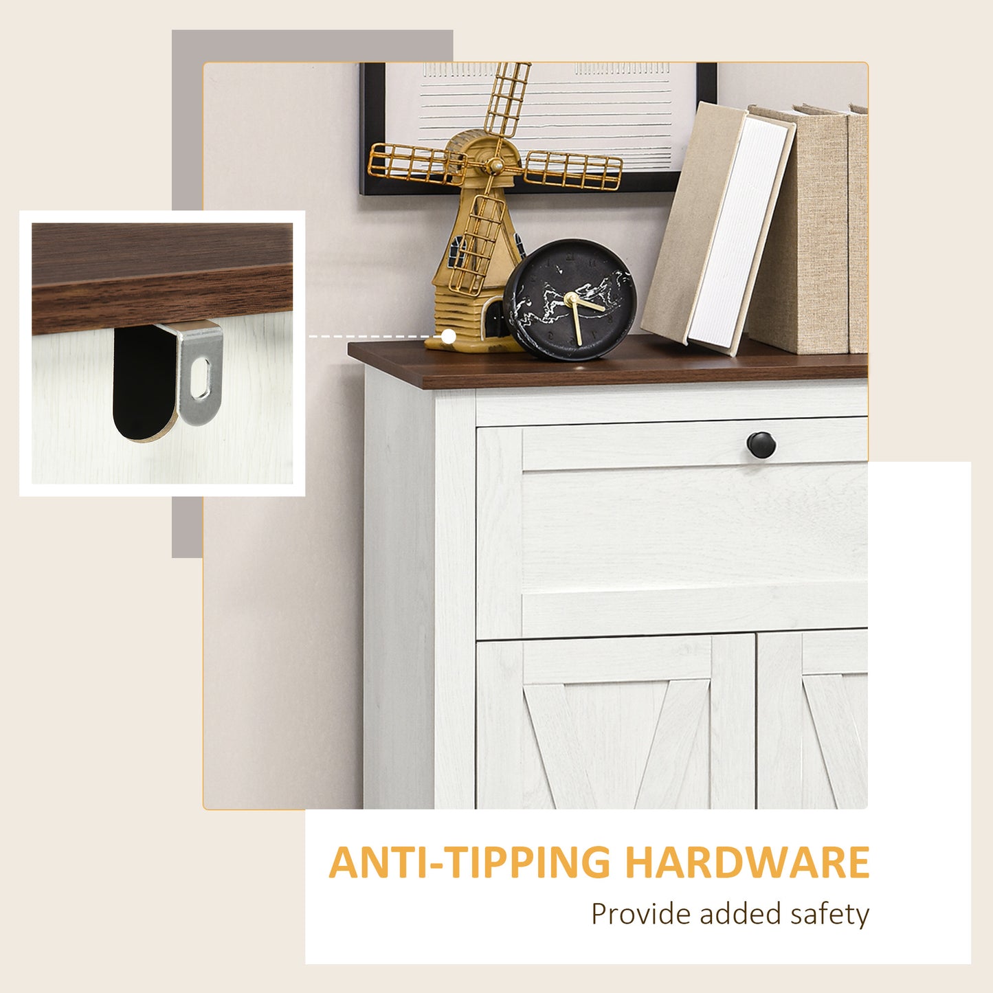 Farmhouse Sideboard Storage Cabinet with Doors and Drawer for Kitchen, Living room, 23.6" x 11.8" x 34.4", White