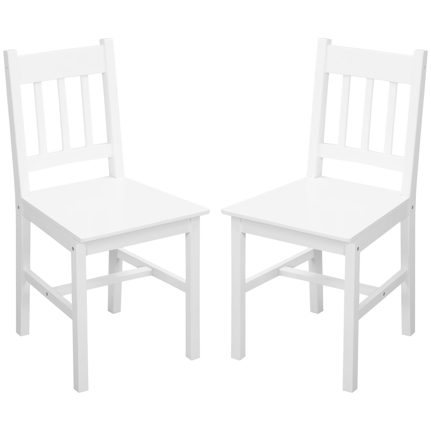 Dining Chairs Set of 2, Kitchen Chair with Slat Back, Pine Wood Structure for Living Room and Dining Room, White