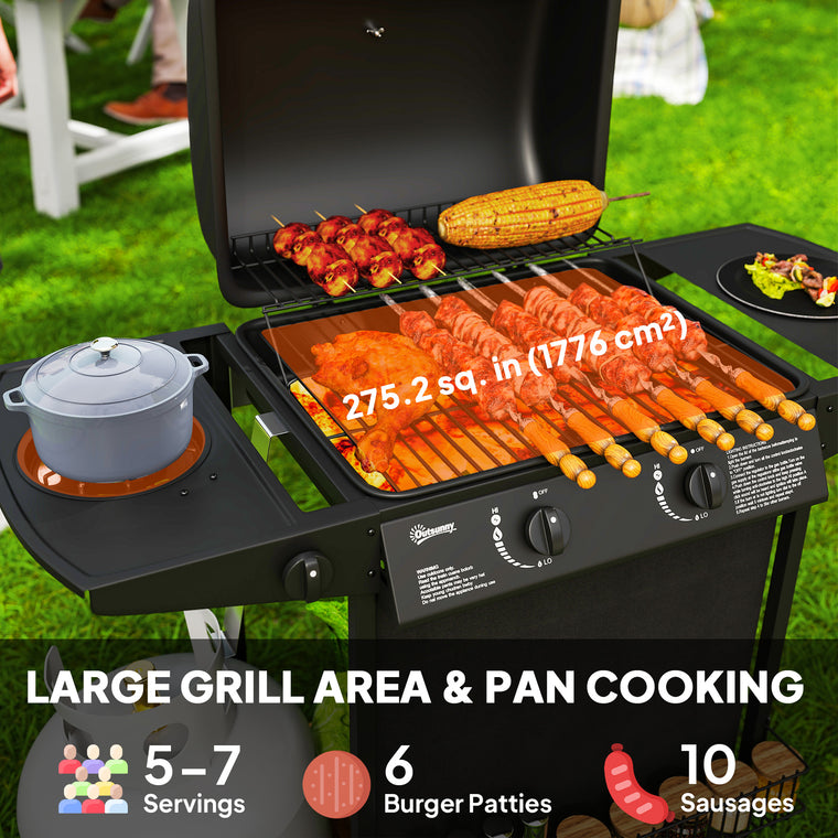 Black 2+1 Burner Propane Gas BBQ Grill with Side Burner
