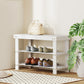 Bamboo Shoe Storage Bench, 3-Tier Entryway Bench with 2 Storage Shelves for Hallway, Holds 6 Pairs, White