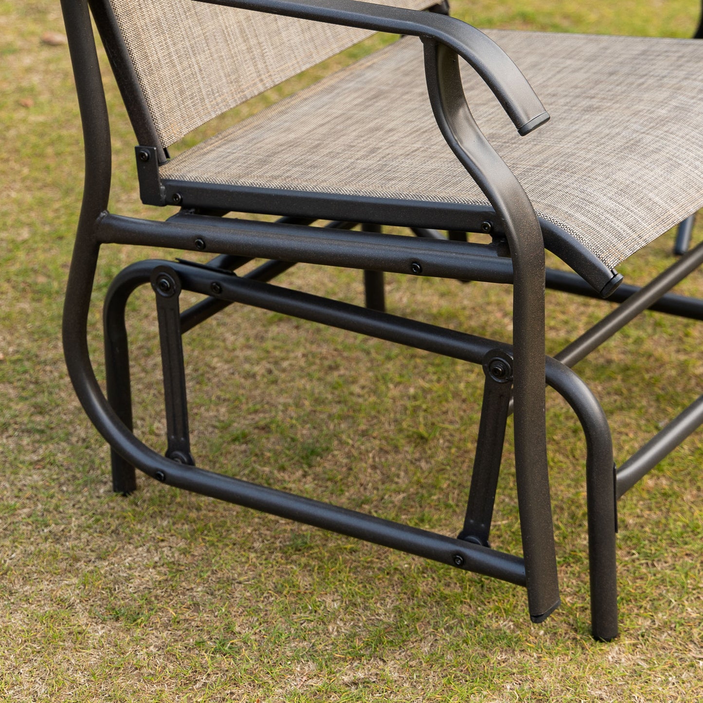 2 Pieces Outdoor Glider Chairs, 2 Person Glider Rocking Chair Set with Breathable Mesh Fabric, Steel Frame, Dark Brown