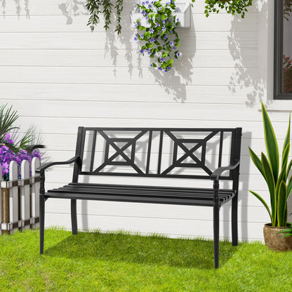 Black Steel Garden Bench for 2 Persons