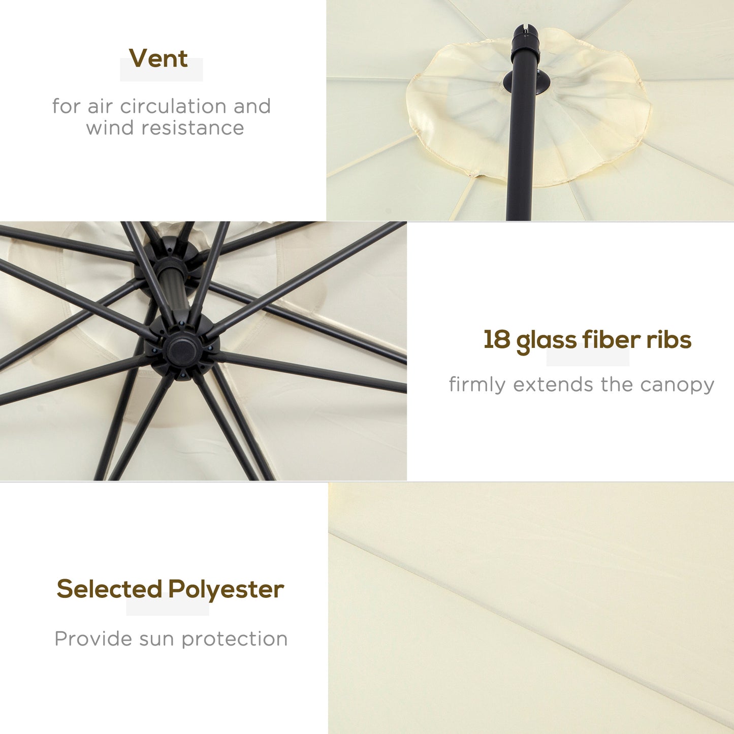Φ10' Deluxe Cantilever Umbrella Outdoor Market Parasol Banana Hanging Offset Sunshade Crank Cross Base Beige