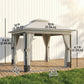 10' x 10' Patio Gazebo, UPF50+ Double Roof Outdoor Gazebo Canopy with Netting and Curtains, Steel Frame, Light Grey