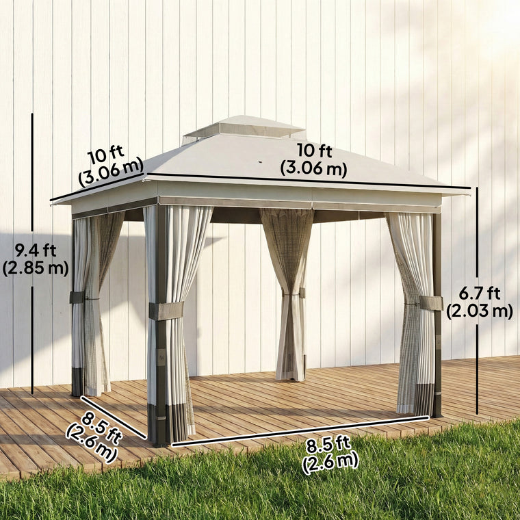 10' x 10' Double Roof Gazebo with Netting and Curtains
