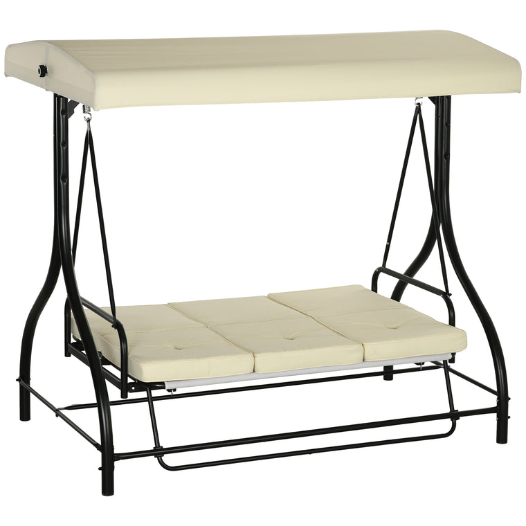 Beige Convertible Patio Swing Bed with Canopy