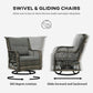 3 Piece Outdoor Bistro Set, Wicker Patio Furniture Set with Swivel Glider Chairs for Balcony, Porch, Grey
