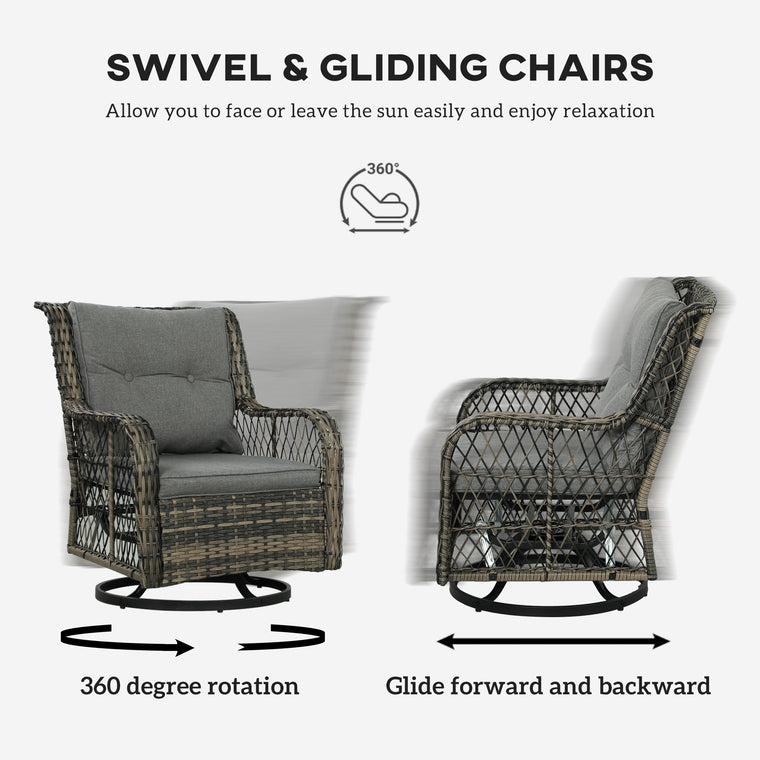 3-Piece Wicker Bistro Set with Swivel Glider Chairs