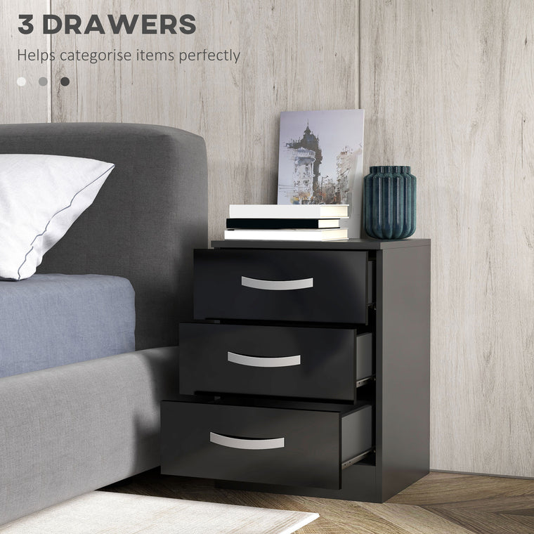 Nightstand Set of 2 with High-Gloss Drawers - Black