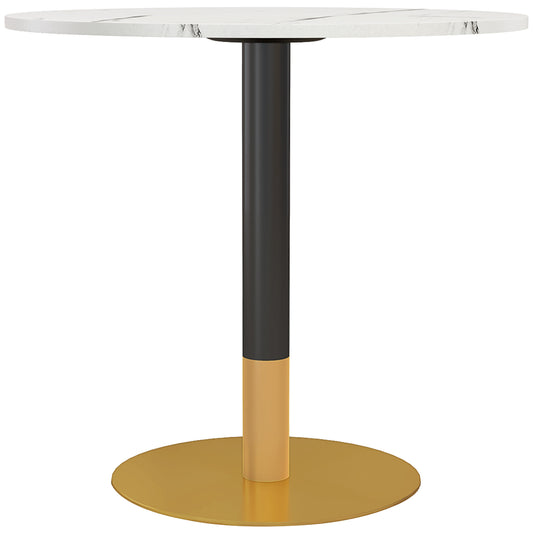 Round Faux Marble Dining Table - White