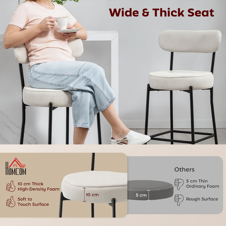 Set of 2 Corduroy Bar Stools with Backrest