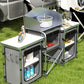 Aluminum Camping Kitchen, Portable Folding Camping Table with Fabric Cupboards, Windshield, Bag for BBQ, Picnic, Grey