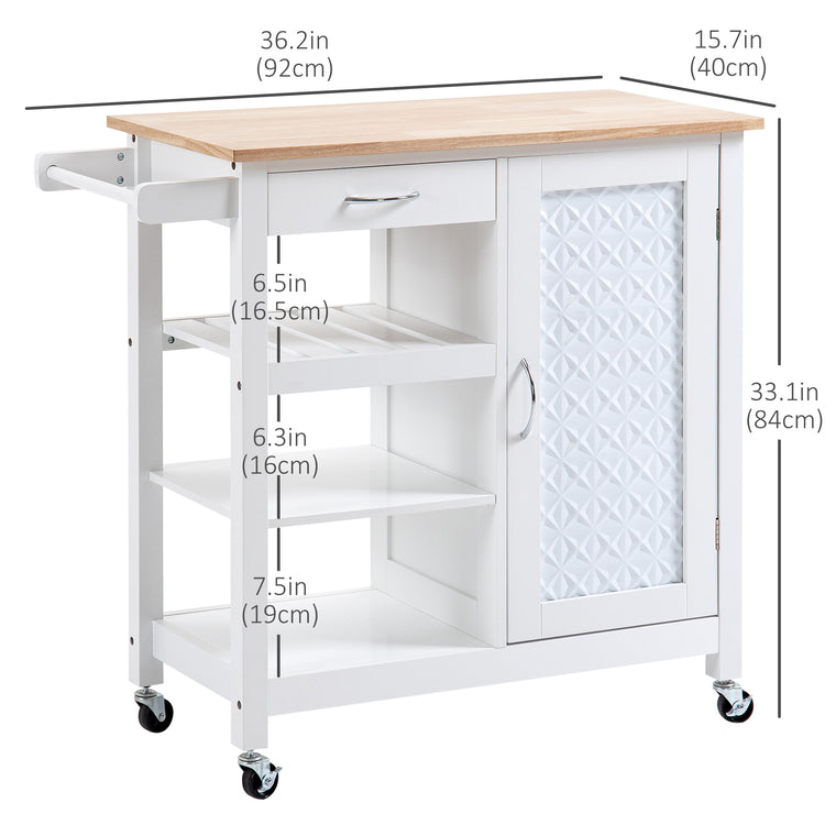 Rolling Kitchen Island with Storage Drawer - White