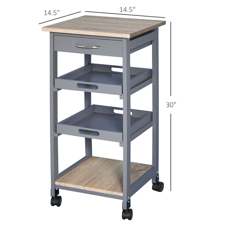 Rolling Kitchen Island Serving Cart with Drawer - Grey
