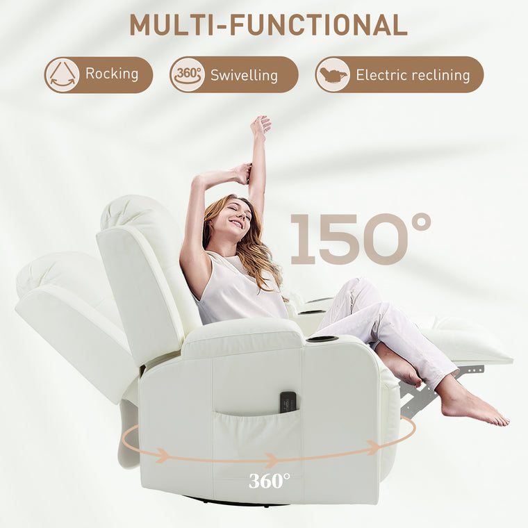 Swivel Massage Recliner Rocker with Cup Holders