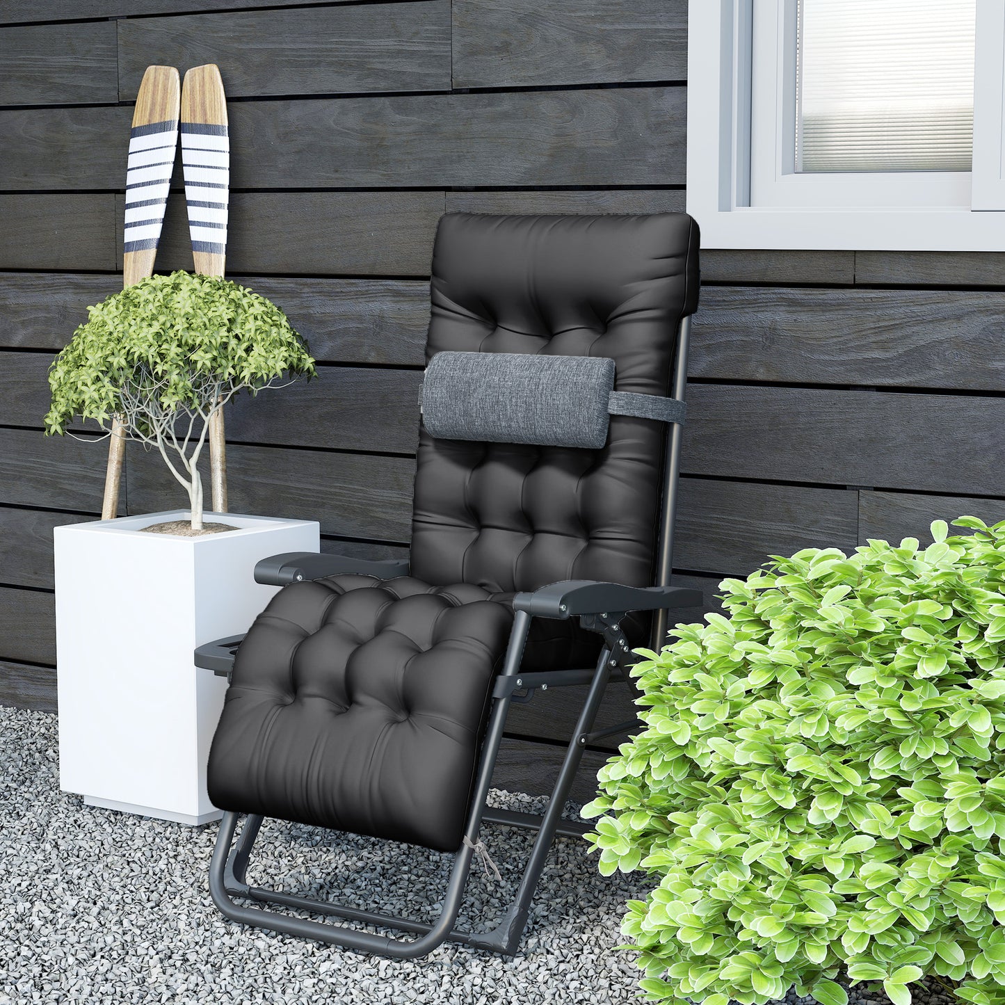 Padded Zero Gravity Chair, Folding Recliner Chair, Patio Lounger with Cup Holder, Adjustable Backrest, Removable Cushion for Outdoor, Deck, Poolside, Red