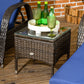 Patio Rattan Lounge Set, Wheeled Wicker Chaise Lounge Chair and Table with Tempered Glass Top, Dark Blue